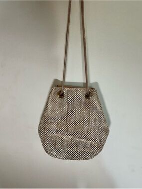 Metallic Mesh Drawstring Shoulder Bag - Champagne Gold